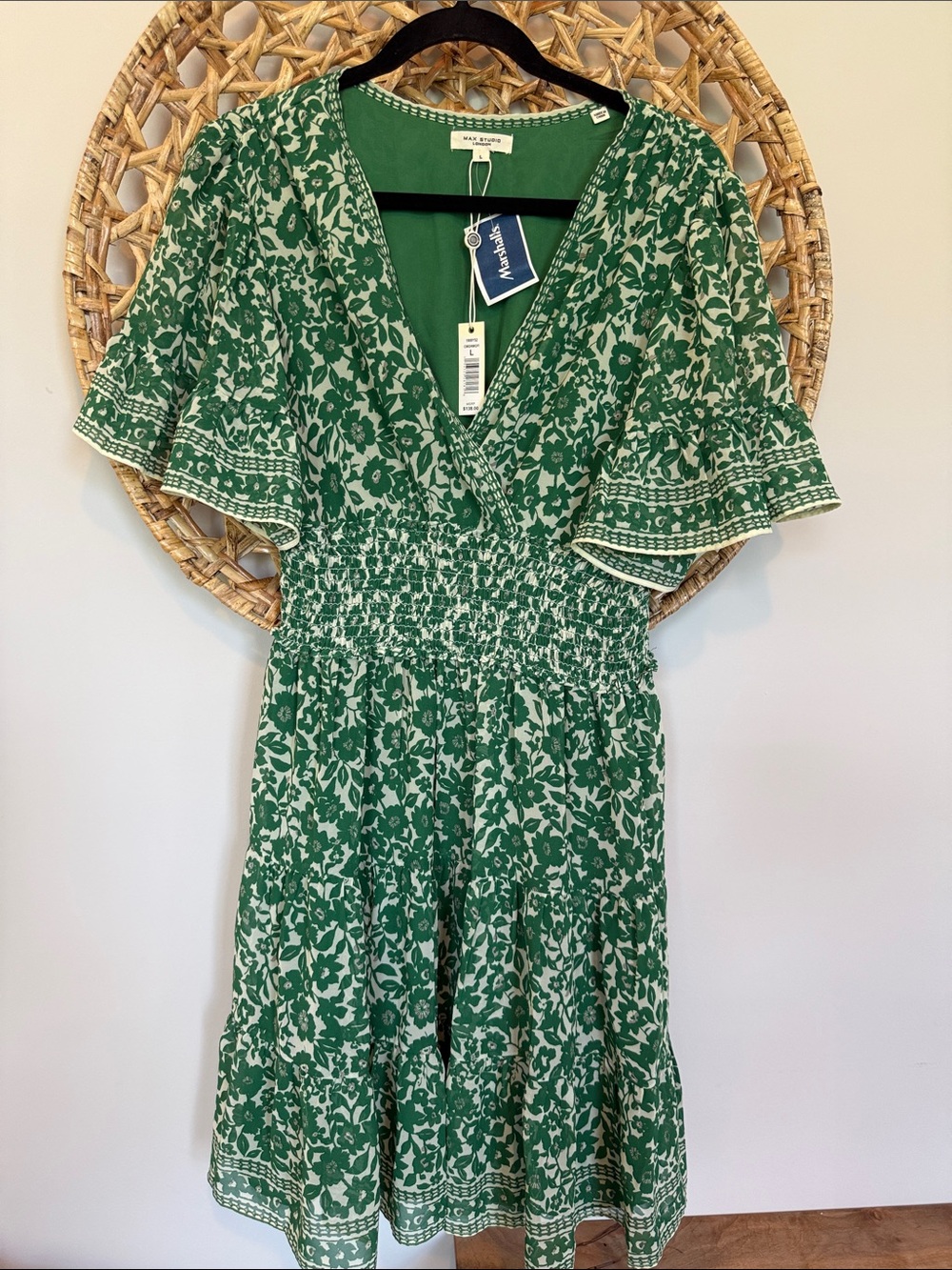 Max Studios London Green Floral V-Neck Midi Dress